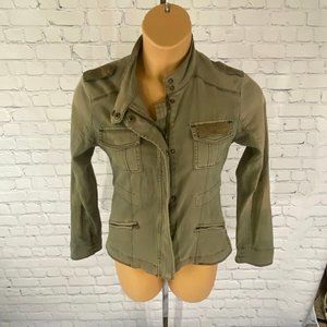 Vintage Havana Green Denim Military Utility Jacket